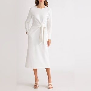 Tie Waist Long Sleeve Knit Midi Dress
